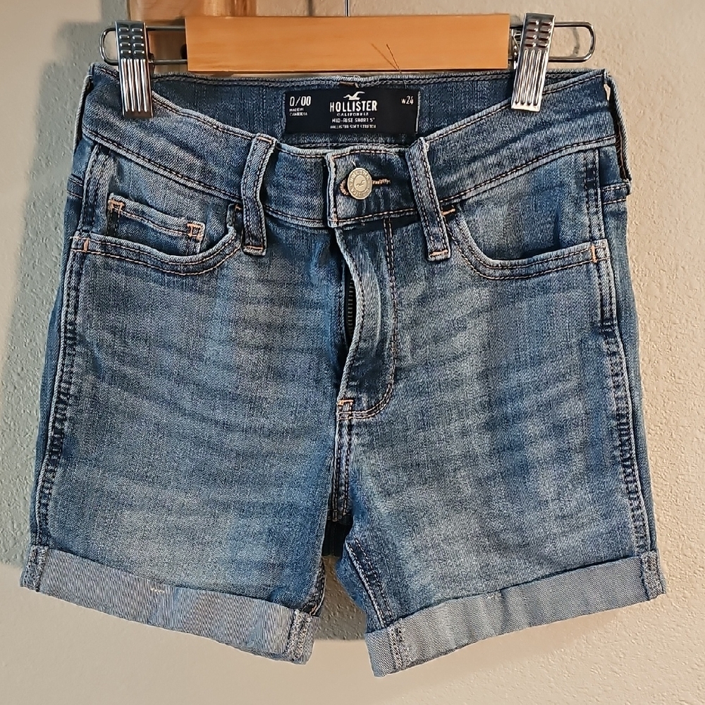 Hollister Blue Jean Shorts with Cuffed Hem and Vintage Fade